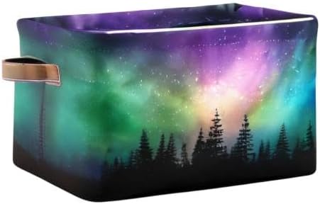 Storage Basket Northern Light Aurora Storage Cube Box Durable Canvas Collapsible Toy Basket Organizer Bin with Handles for Shelf Closet Bedroom Home Office