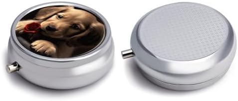Cute Pet Dog Travel Pill Case Cute Round Pill Organizer for Pocket Or Purse Portable Daily Pill Box with 3 Compartment for Pills Medication Supplements Vitamin