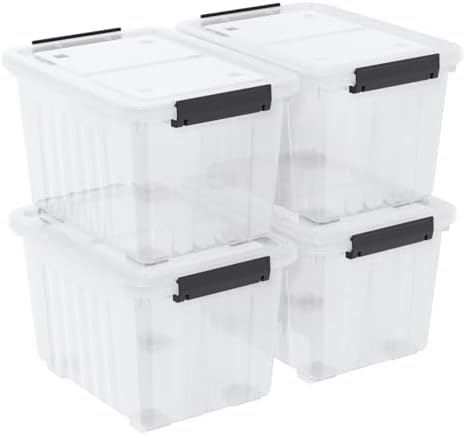 50L Stackable Storage Bin with Lid, Plastic Container with Heavy Duty Latches to Organize, Clear, 4-Pack