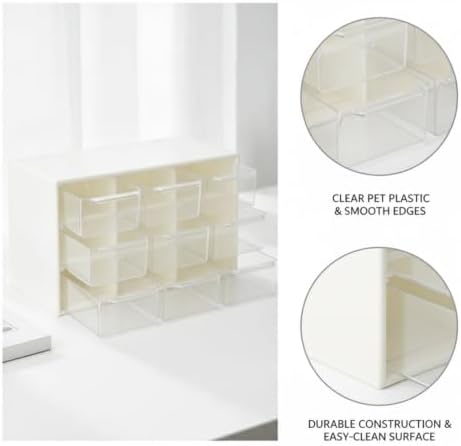 Desktop & Drawer Organizer for Small Items, 9-Compartment Clear PET Storage Caddy with Sliding Drawers (White)