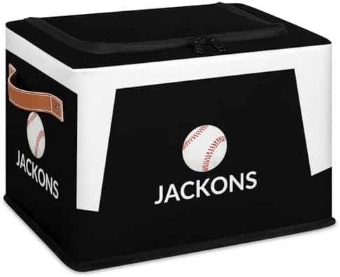 Custom Storage Basket with Zipper Lid, Baseball Sport Ball Foldable Fabric Storage Boxes Decorative Closet Shelves Clothes Organizer Container Cubes with Handle 1PCS