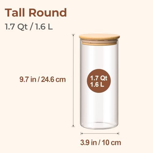 ComSaf Glass Storage Containers with Lids 1.7 Qt, 3 Pack Glass Storage Jars | Glass Containers with Bamboo lids, Glass Canisters 54oz, Kitchen Cabinet Storage, Tea, Spice, Coffee, Oat, Dry Food, BPA Free
