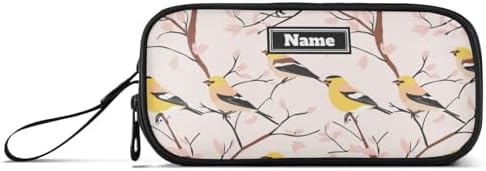Custom Large Capacity Pencil Pen Case Kids Pencil Box Case Preppy School with Handle Sweet Goldfinch Birds Blush