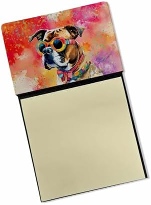 Caroline's Treasures Boxer Hippie Dawg Sticky Note Holder Refillable Dispenser Self-Sticky Note Pads, Memo Pads Blank Desk Accessories