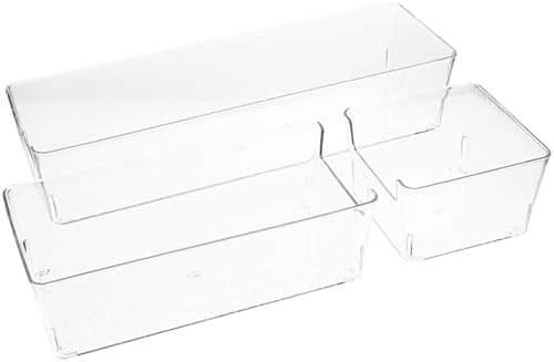 3Pcs Transparent Drawer Organizer Kit Pet Storage Boxes for Desk Small Large Compartment Containers Lightweight Portable Storage for Office and Home