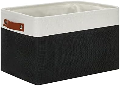 DULLEMELO Linen Closet Organizer and Storage Basket for Office, Bedroom, Cloth, Baskets for Organizing and Storage with handles for Shelves,Closet,Gift,Toys(White&Black)