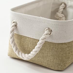 Storage Basket for Organizing - 1 Pack 12x8x5.2 inch Baskets for Gifts Empty with Handles, Fabric Storage Cubes for Organizer Closet Dog Gift Cloth Toy (Whiet & Khaki)