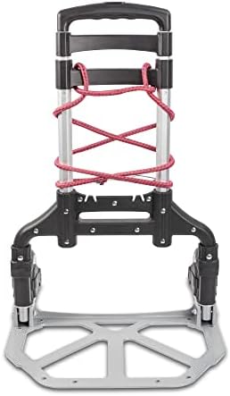 Ultimaxx Professional Heavy-Duty 150 Pound (lb) Capacity Aluminum Folding Hand Truck/Luggage Cart (Black/Silver) with Adjustable Handle, Folding Away Wheels, and Bungee Cord
