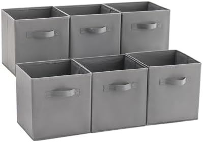 MAX Houser 6 Pack Foldable Fabric Storage Bins, Grey 10.5x10.5x11 Inch | 6 pack cloth storage bins with dual carry handles, Foldable Storage Cubes Organizer Baskets, ideal for home bedroom closet