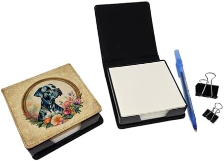 Caroline's Treasures Great Dane and Flowers PU Leather Note Paper Holder with Artist-Designed Cover, Desk Accessory, Office Gift