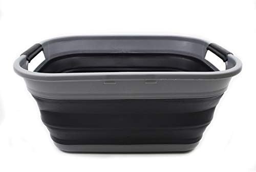 SAMMART 17.5L (4.6 Gallon) Small Collapsible/Foldable/Pop Up/Portable Washing Tub/Storage Basket, Water Capacity 13.5L (1, Grey/Black)