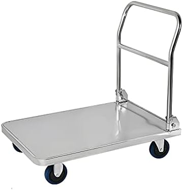 Foldable Stainless Steel Push Cart with Thick Panel - Heavy-Duty Platform Hand Truck for Tools & Appliances Transport, High Bearing Capacity, Portable & Durable