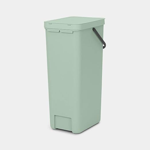Brabantia Sort & Go Kitchen Recycling Bin | L / 10.6 Gal / 40L | Jade Green | Removable Stay-Open Lid, Carry Handle | Trash Can for Bottles, Cans, Paper, Glass | Wall Bracket Sold Separately