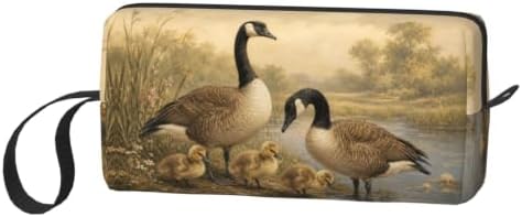 Canada Goose Family by the Pond Small Makeup Bag for Women | Double-Sided Canada Goose Family Cosmetic Organizer with Foam Padding for Women, Travel, Gym, School, and Daily Storage