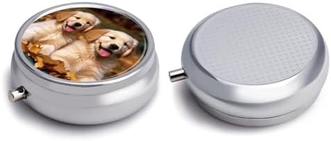 Golden Retriever Dogs Puppies Pets Pill Box Cute Round Pill Case Portable Medicine Tablet Vitamin Holder Organizer for Purse Pocket