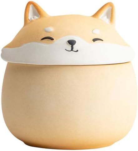 Airtight Tea Container Shiba Inu Ceramic Ornaments, Coarse Pottery Jars, Cute Pet Tea Cans, Moisture-proof Sealed Storage Ceramic Tea Caddy(A)