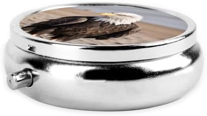ZhongGuo Eagle Printed Pill Organizer,Round Travel Pill Organizer Mini Medicine Pill Box for Purse Iron Plating