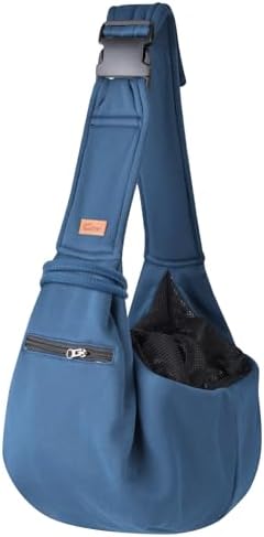 CUBY Dog and Cat Sling Carrier - Small Dog Carrier Sling with Adjust Strap & Zip Pocket, Hands Free Soft Dog Slings for Small Dogs Cats Puppy Pets Outdoor Travel Safety Purse Bag (Navy Blue)