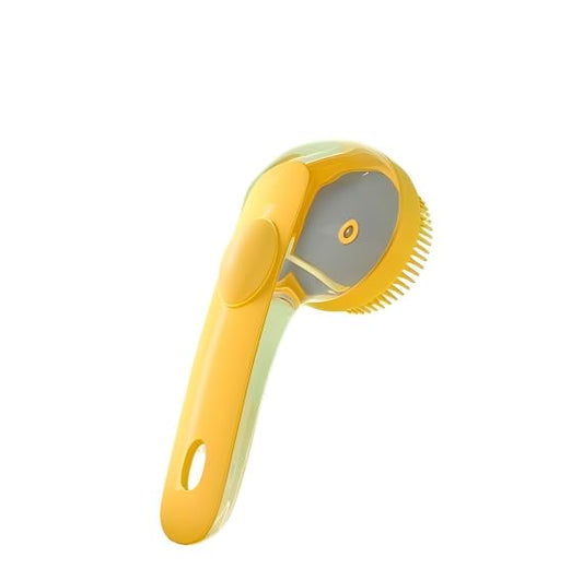 Pet Bath Brush with Shampoo Dispenser, Silicone Bristles, Ergonomic Handle, Green, 3-in-1 Shower Massage Tool for Dogs and Cats (Yelloew)