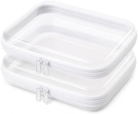 2 Pack Clear Hard Shell Zipper Case Diaper Organizer | 1.0mm Hard Shell, Upgraded Large Zipper Pulls, Clear Travel Pouches, Smooth Zipper Closure, Holds Shape