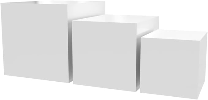 2 Pack Acrylic Display Riser Boxes 3 Piece White Retail Product Riser No Lid with Hollow Bottom 4", 5", 6" High Nesting Bins One Open Side Merchandise Storage Box by Marketing Holders