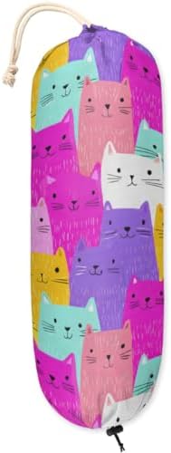 Pardick Plastic Bag Holder, Colorful Cartoon Cat Cute Grocery Bag Holder for Shopping Bags, Wall Mount Plastic Bag Storage Organizer Dispenser, Storage Holder for Home Kitchen Camper,A-17