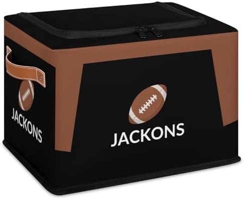 Custom Storage Basket with Zipper Lid, Football American Ball Foldable Fabric Storage Boxes Decorative Closet Shelves Clothes Organizer Container Cubes with Handle 1PCS