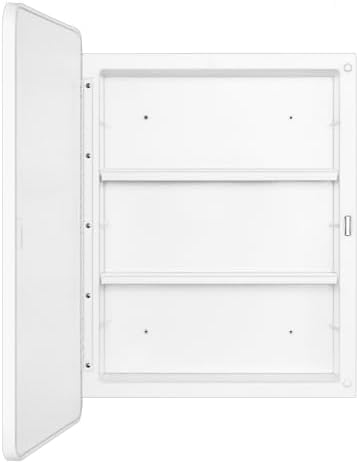 White 16x22 Medicine Cabinet, Bathroom Mirror with Adjustable Storage Shelf | White Bathroom Wall Cabinet with 2 Adjustable Plastic Shelves, Reversible Door; Pre-Assembled for Recessed/Surface Mounting