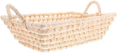 KESYOO Mini Woven Basket, Corn Husk, Beige, Open Storage Bin
