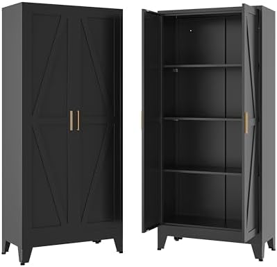 61" H Metal Storage Cabinets,Garage Cabinet,Broom Closet Storage Cabinet,Blue Storage Cabinets,Utility Cabinet