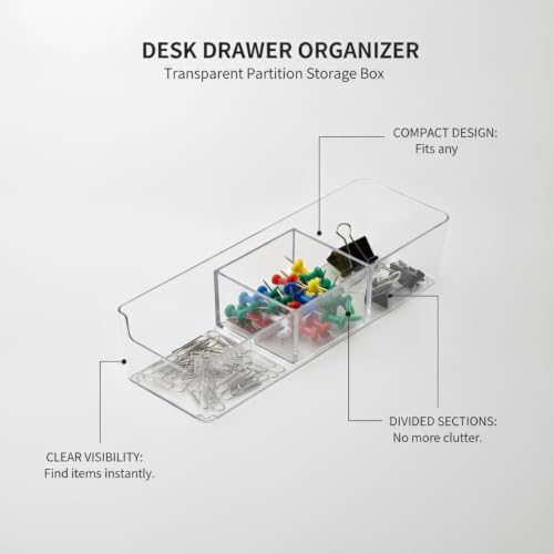 3.78 x 3.78 x 2.44 Inch Transparent PET Partition Storage Box, Drawer Organizer Bin for Office Supplies and Small Items