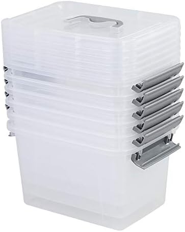 Farmoon 6 Quart Clear Storage Bin, Latch Box with Grey Handle, 6 Packs