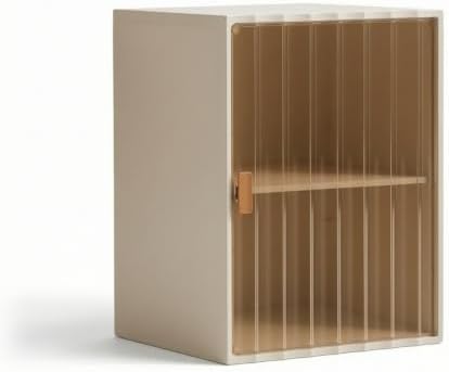 Storage With Door Organizer Drawer And Shelf Ribbed Pp Structure Space Saving Layout With Side Handle Suitable for bedroom living room , Large Transparent Brown With One Partition , Modern Minimalist