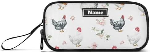 KLL Custom Large Capacity Pencil Holder Case Boys Cute Pencil Cases High School Supplies with Compartment Sweet Pet Chicken White