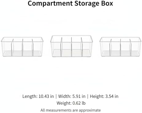 Clear PET Storage Box with Sliding Lid & Dividers, 4-Compartment Organizer for Small Items, Home Office Desk Drawer (1 Pack)
