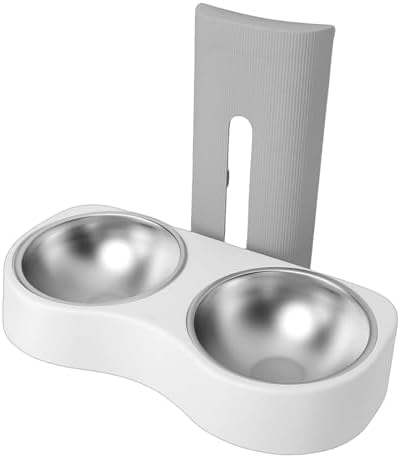Wall Mounted Dog Bowls, Raised Cat Double Stainless Steel Bowl, Elevated Food and Water Bowls Feeder Station with Durable Design, Ideal for Small Pets & Kitten Feeding (Grey White)