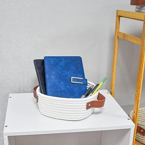 ABenkle Small Storage Basket, Mini Baskets, Cute Rope Woven Basket for Organizing, Square Shelf Storage with Handle, Boho Decorative Toy Bin for Nursery, Spa, Empty Gift Baskets - XS