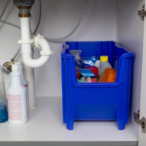 Akro-Mils Stak-N-Store Stackable Storage Bins, 17.5"x11"x12.5", Blue, 4-Pk