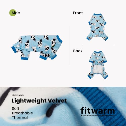 Fitwarm Milk Cow Fleece Dog Pajamas, Soft Winter Clothes for Small Dogs Boy Girl, Warm Pet Onesie, Blue, Black, White, XL