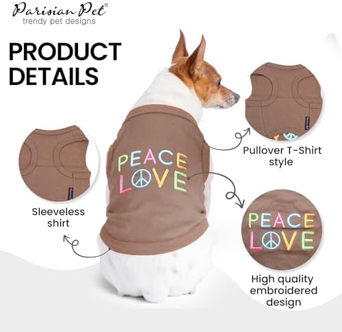 Parisian Pet Dog Shirt - 100% Cotton Peace Love Shirts for Large Dogs - Sleeveless Pet Clothes - Lightweight Dog T Shirts - Breathable Puppy Clothes - Stretchy Unisex Dogs Apparel