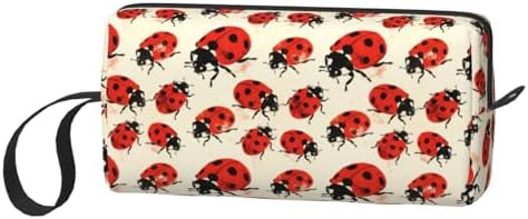 Vintage Ladybug Makeup Bag for Women with Wrist Strap | Durable 600D Oxford Fabric, Impact-Resistant & Compact, Travel Cosmetic & Makeup Organizer for Gym & Daily Use