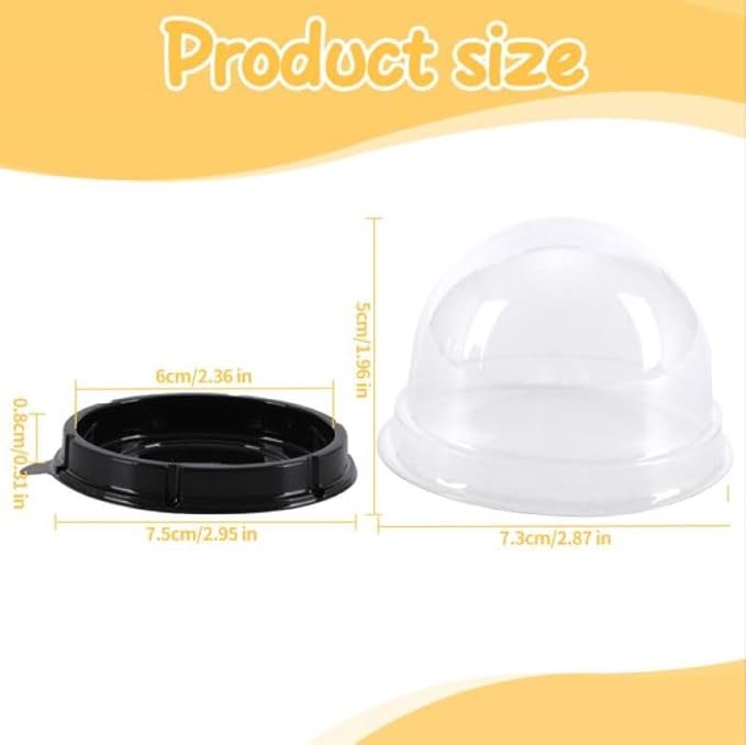 Hewnda 50 Pack 2 Inch Clear Plastic Mini Cake Box, Black | Muffins Box, Cookies Box, Dome Box, Wedding Birthday Gift Box