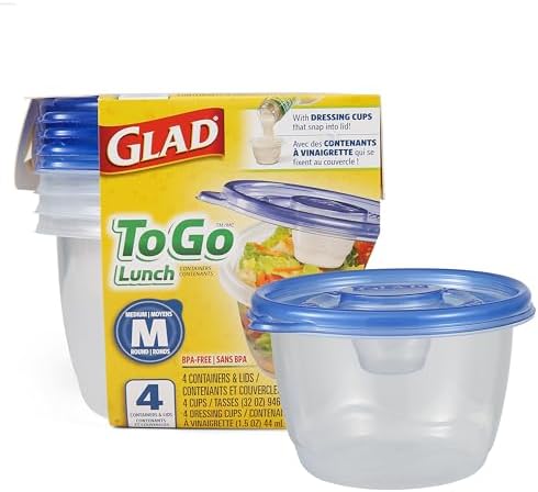 Glad GladWare To Go Lunch Containers with Dressing Cup, 32 Oz, 4 Count