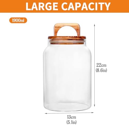 Geyecete Airtight Dog Food Storage Container Large Glass Food Storage Jar with Airtight Wooden Lid glass canisters dog treat storage 64 FL OZ(1900ml)