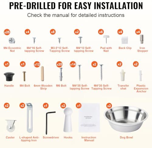Happybuy Pet Feeding Station with 2 Stainless Steel Bowls, Elevated for Small Dogs, with Storage Cabinet and Toy Organizer