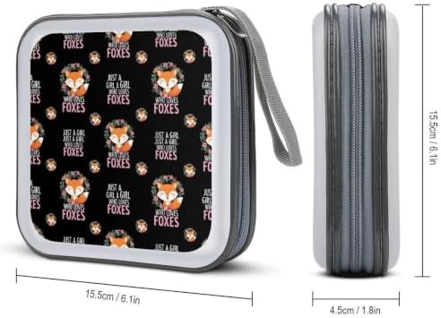 CD Holder Foxes 40 Capacity Protective Disc Storage Case | Hard Plastic, Just A Girl Who Loves Foxes CD DVD Organizer Wallet Portable for Car Home Office Travel