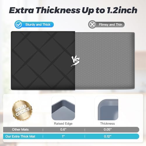 HUUSMOT Under Sink Mat 28" x 22", Extra Thick Waterproof Silicone Liner, Cabinet Protector Tray Organizer for Kitchen (Black)