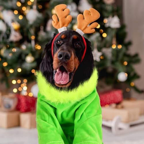 Glitopper Christmas Dog Costume Red Green Dog Outfit Lime Green Pet Outfit Velvet Furry Pet Costume Cosplay Christmas Dogs and Cats Clothes for Holiday Party Favors(Large)