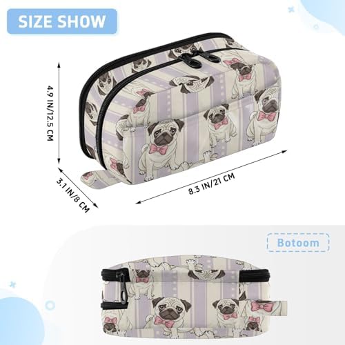 Cute Pets Pug Purple print Large Capacity Pencil Case with Zipper Water Resistant Portable Organizer Pen Bag for Office Students School