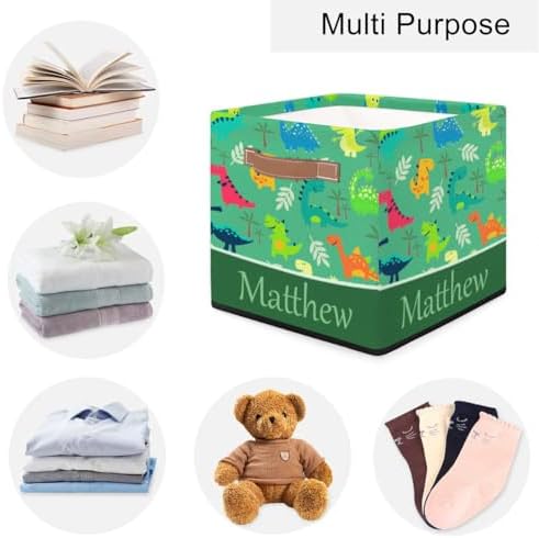 Personalized Storage Baskets for Organizing, Foldable Storage Bins with Handles Custom Cute Basket for Boys, Girls, Pet, Clothes, Blanket, Bedroom Nursery Toy Storage Gift,13 x13 x13 In,Dinosaurs